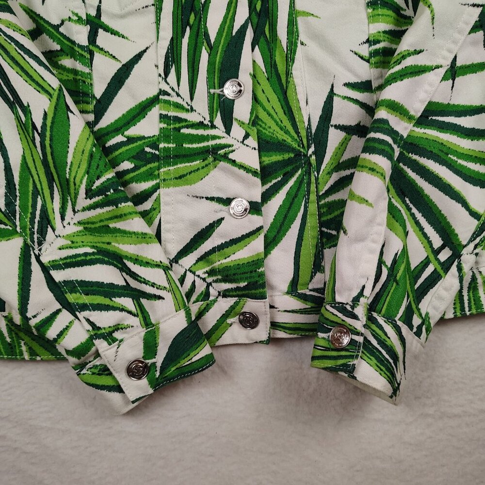 Michael Kors Denim Jacket Womens 4 White Green Palm Leaf Print - Picture 4 of 12